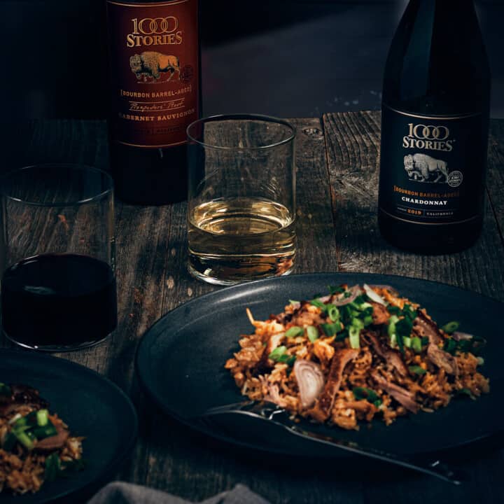 Duck Fried Rice with 1000 Stories Chardonnay and Cabernet Sauvignon