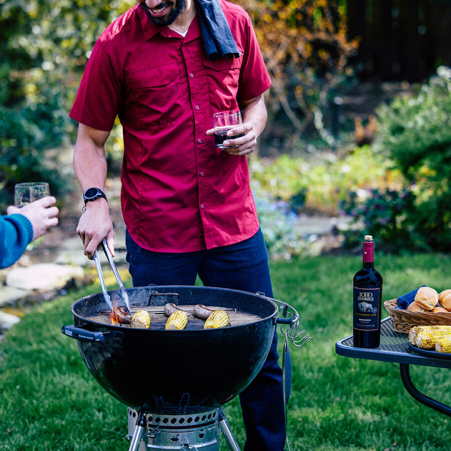 man grilling with 1000 stories zinfandel